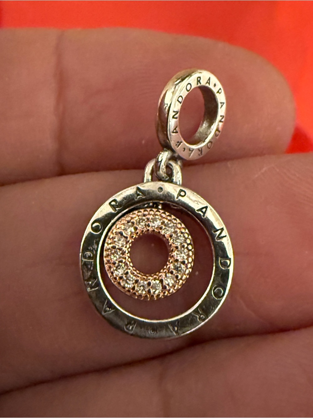Pandora Two-Tone Pavé Donut Dangle Charm - Rose Gold & Silver
